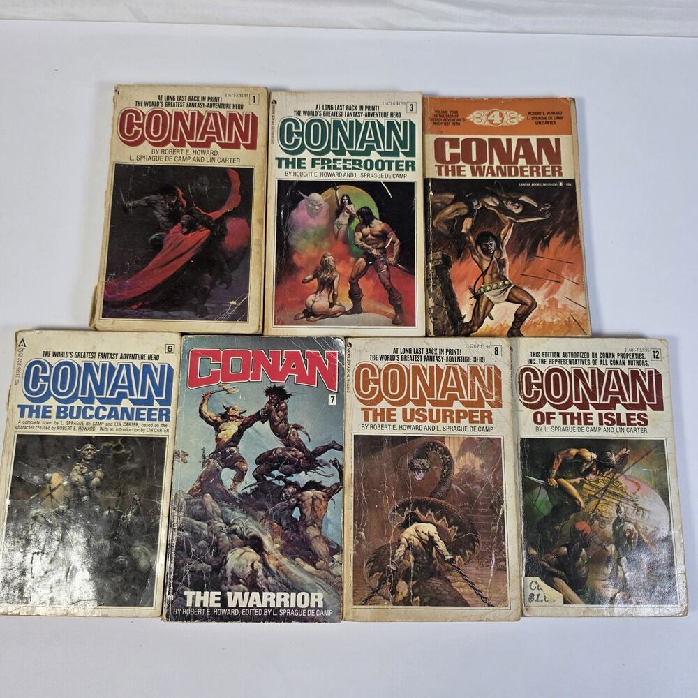 Vintage Conan Paperback Books Lot of 7 Lancer Ace Robert E Howard Frazetta Incom